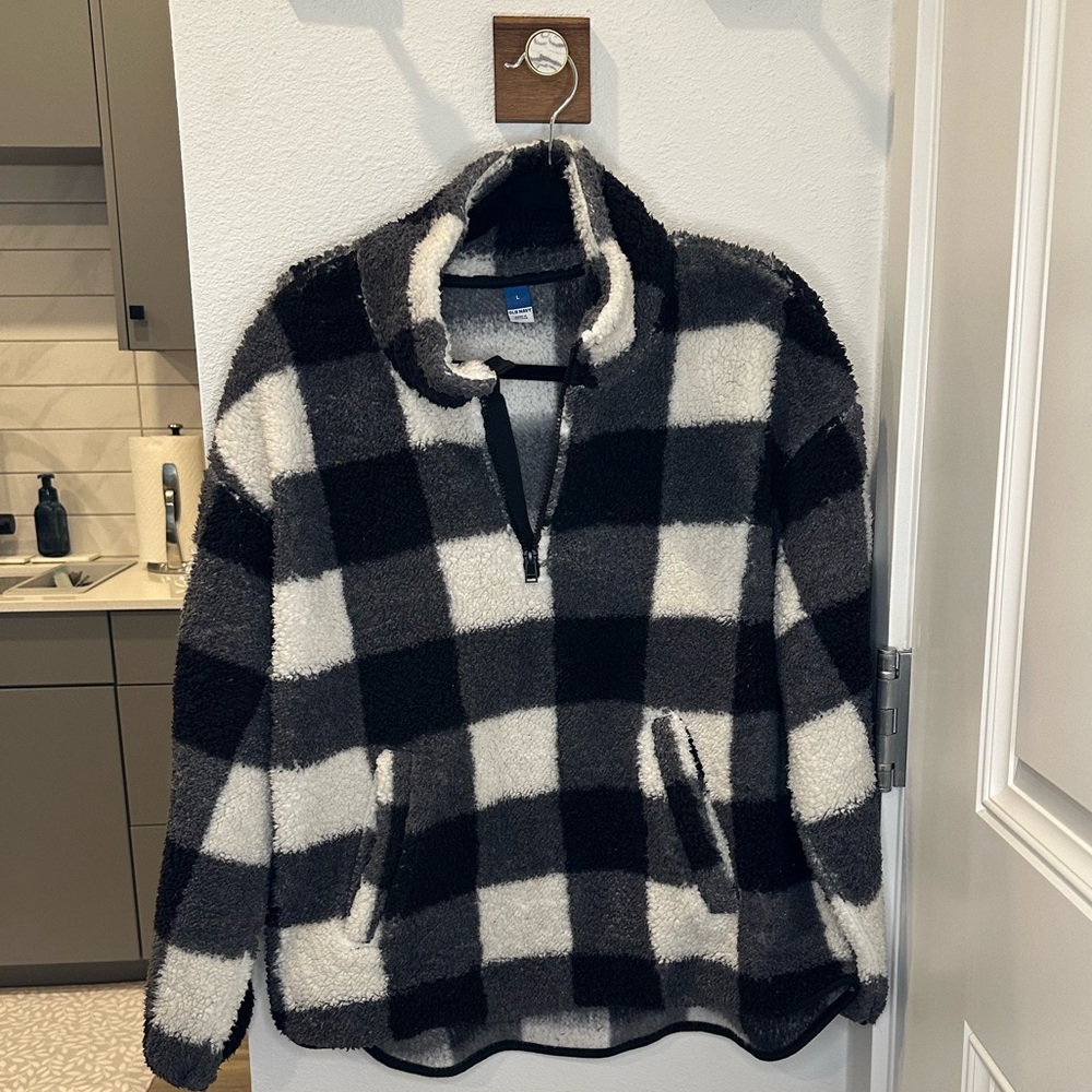 Old Navy Sherpa Plaid Quarter Zip